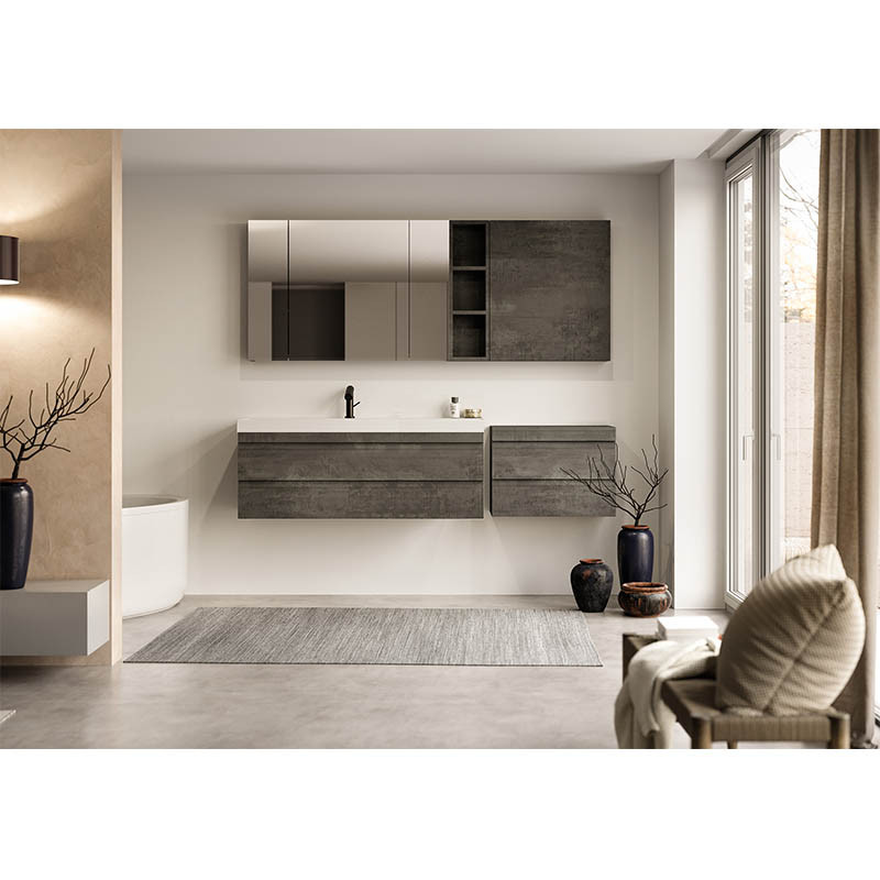Set mobilier și lavoar suspendat, Kolpasan, Naomi, cu 2 sertare, 120 cm, dark concrete - 1 | YEO
