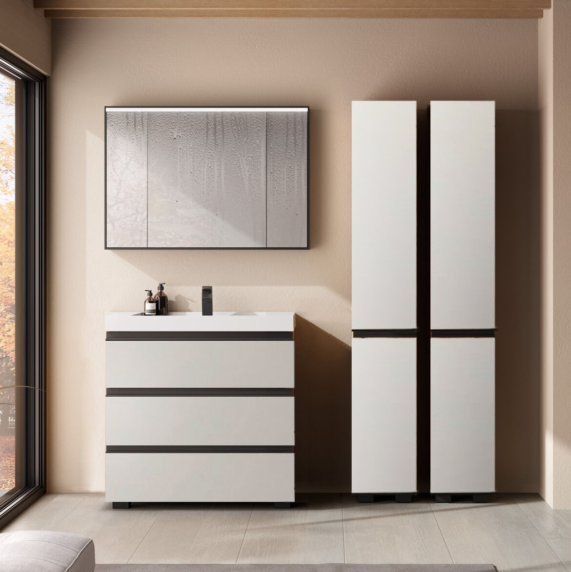 Set mobilier stativ cu lavoar, Kolpasan, Harmony 90 , cu 3 sertare, light grey - 1 | YEO
