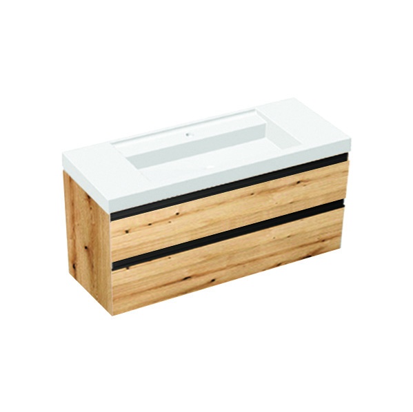 Set mobilier suspendat cu lavoar Kolpasan, Harmony 120, cu 2 sertare, bronze oak