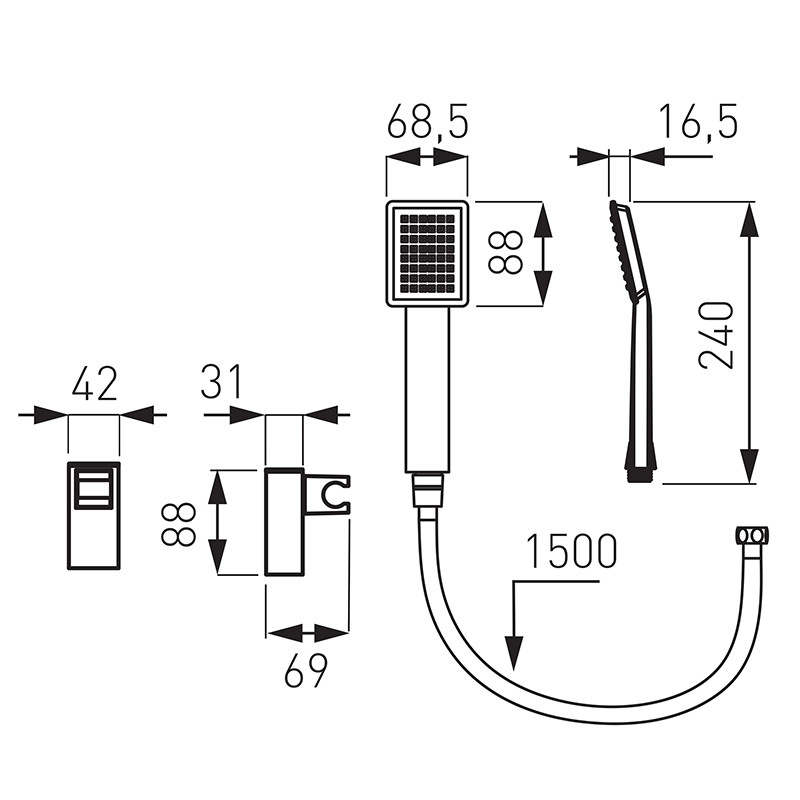Set para de dus, Ferro, Sinus, cu suport si furtun, crom - 3 | YEO