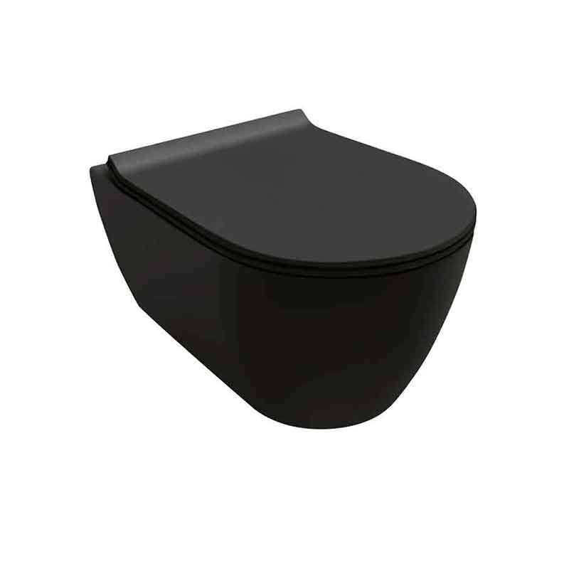 Set vas suspendat WC Hatria, Fusion, PureRim, cu capac soft close, quick release, negru mat