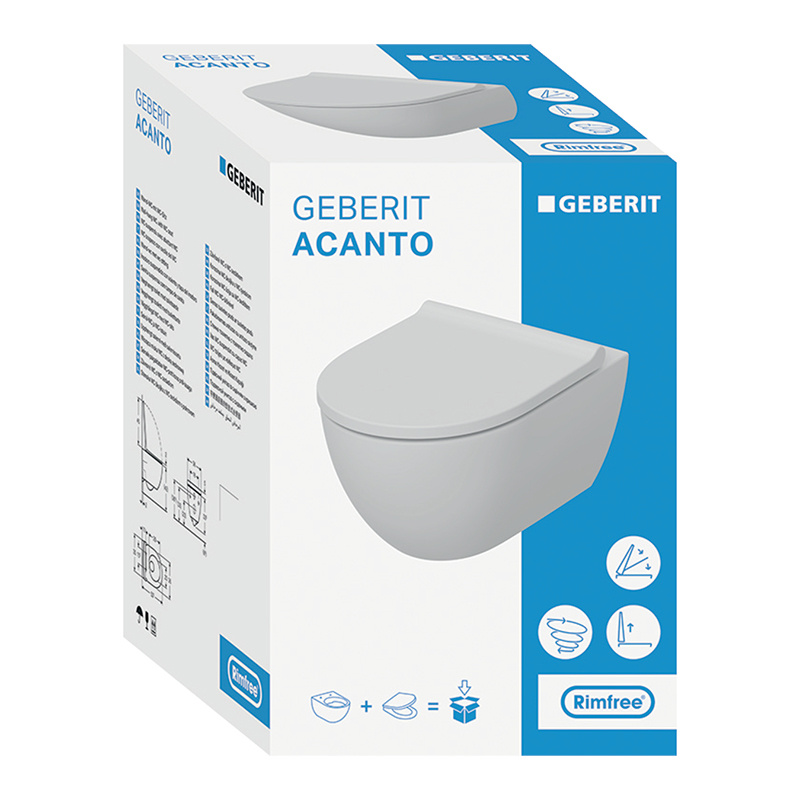 Set vas wc suspendat, Geberit, Acanto, TurboFlush, cu capac quick release, alb - 1 | YEO