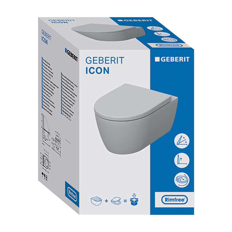 Set vas WC suspendat, Geberit, iCon, cu capac, rimfree, alb - 1 | YEO