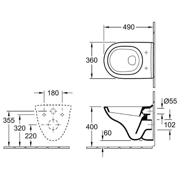 Set vas WC suspendat Villeroy & Boch, O.Novo, compact, direct flush, alb alpin - 2 | YEO