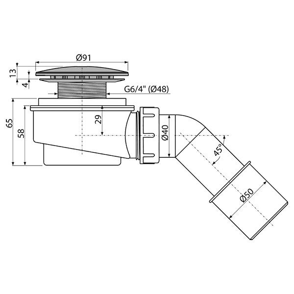 Sifon cadita dus Alcadrain, cu cot de evacuare, 60 mm, crom - 2 | YEO