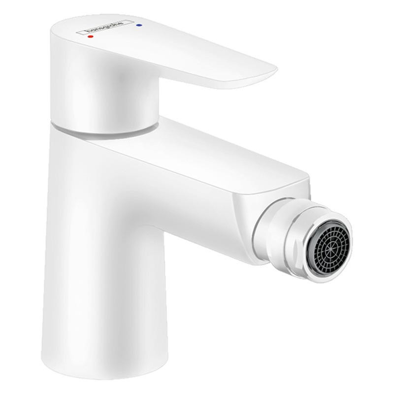 Baterie bideu, Hansgrohe, Talis E, cu ventil pop-up, alb mat