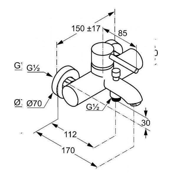 Baterie cada-dus Kludi, Bozz, monocomanda, crom - 1 | YEO