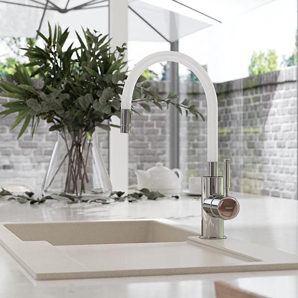 Baterie de bucatarie, Ferro, Zumba, cu pipa flexibila alba - 1 | YEO