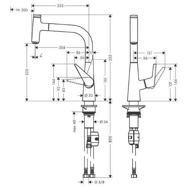 Baterie de bucatarie, Hansgrohe, Talis Select M51 220, 1 jet, cu pipa extractibila, crom - 1 | YEO