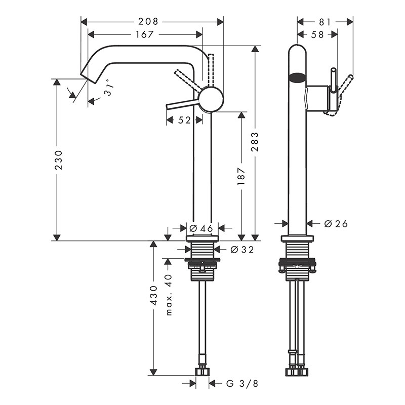 Baterie de lavoar, Hansgrohe, Tecturis S 240 fine, CoolStart, negru mat - 2 | YEO