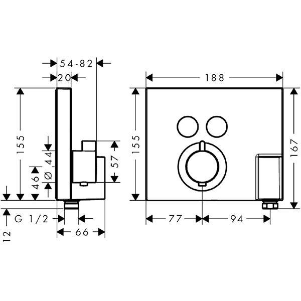 Baterie dus, Hansgrohe, ShowerSelect, incastrata, termostatata cu 2 functii, crom - 1 | YEO