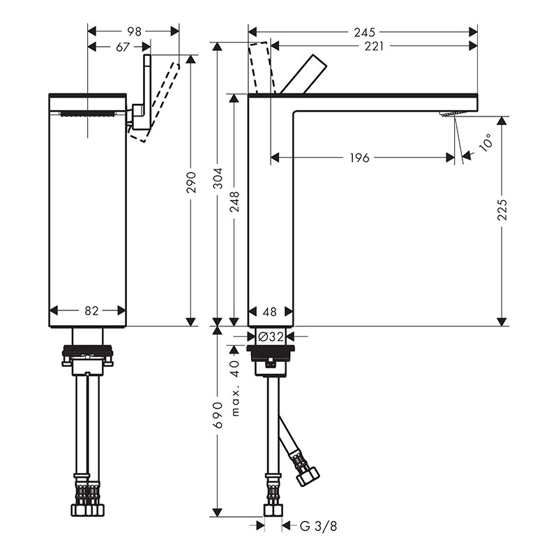 Baterie lavoar, Axor, MyEdition 230, cu ventil, fără plăcuță, alamă periată, 47022950 - 1 | YEO