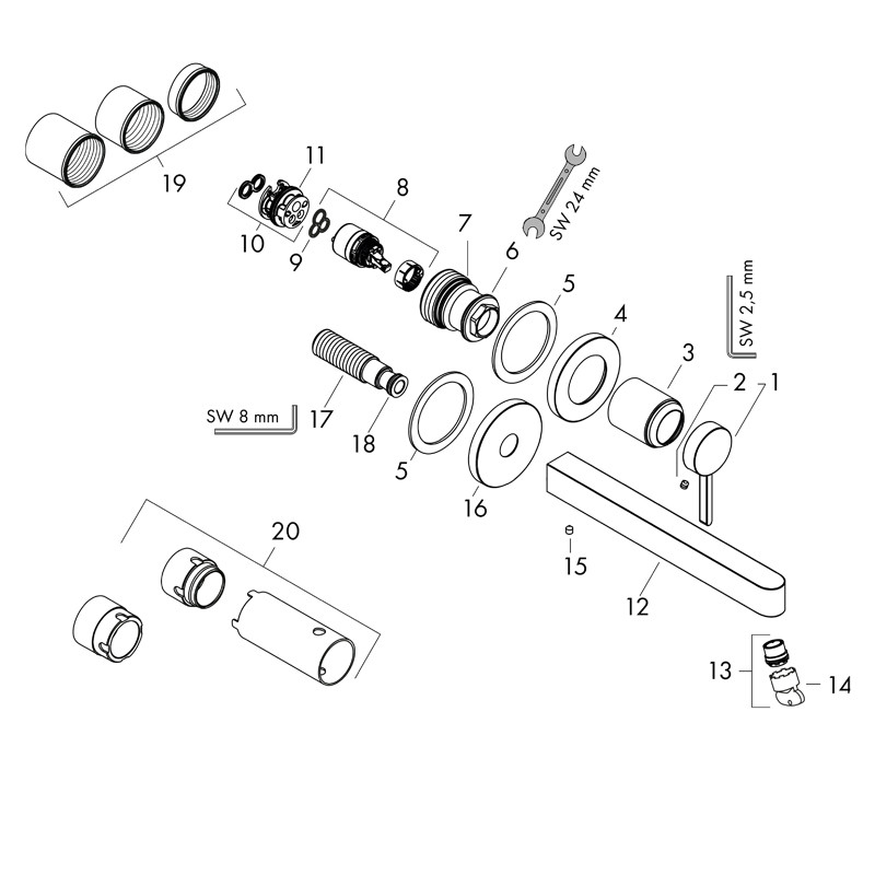 Baterie lavoar cu montaj pe perete, Hansgrohe, Finoris, cu pipa 22,8 cm, negru mat - 3 | YEO