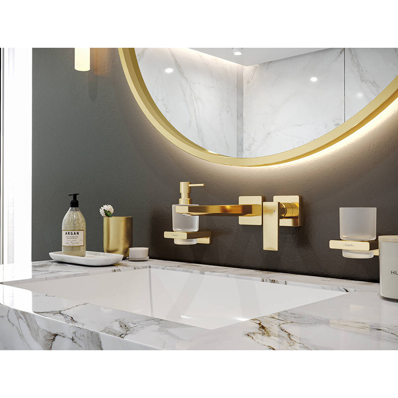 Baterie lavoar cu montaj pe perete, Hansgrohe, Metropol, pipa 22,5 cm, auriu lucios - 2 | YEO