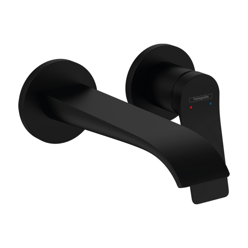 Baterie lavoar cu montaj pe perete, Hansgrohe, Vivenis, cu pipa 19,2 cm, negru mat