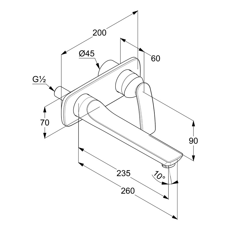Baterie lavoar cu montaj pe perete, Kludi, Balance, lungimea pipei 23,5 cm, negru mat - 1 | YEO