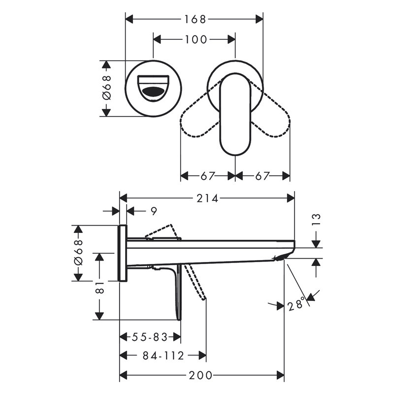 Baterie lavoar Hansgrohe, Rebris S, cu montaj pe perete, parte vizibila, negru mat - 2 | YEO