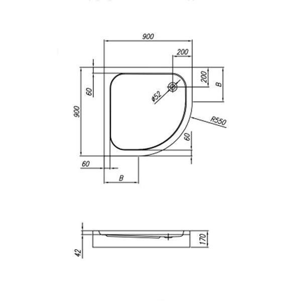 Cadita de dus Kolpasan, Ontex, semirotunda cu masca, acril, 90 cm - 1 | YEO
