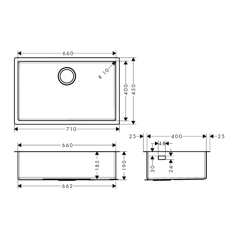 Chiuveta bucătărie Hansgrohe, 71 cm, montare sub blat - 2 | YEO