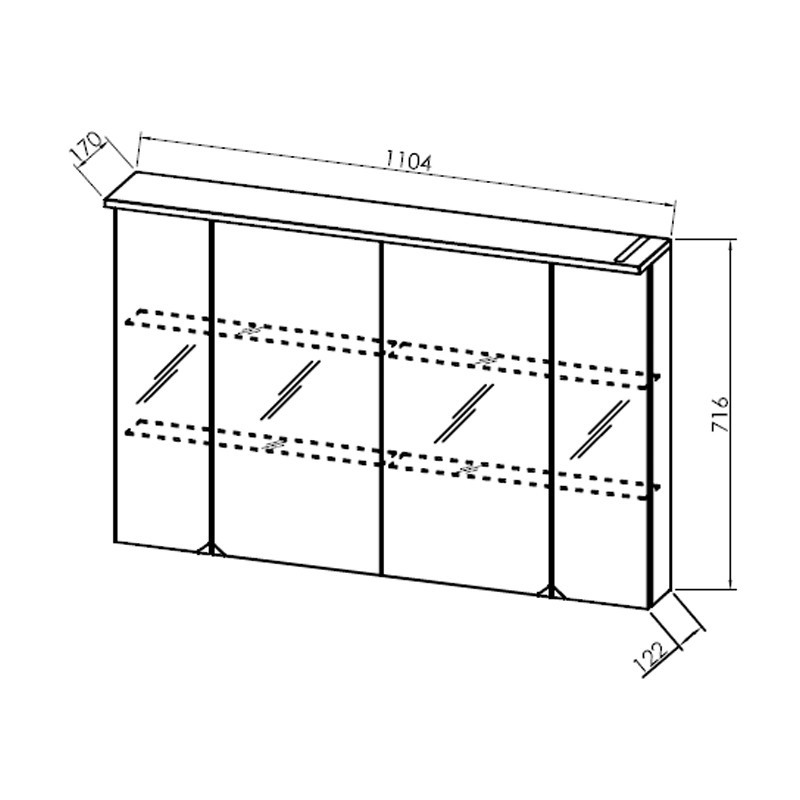 Dulap cu oglinda, Kolpasan, Tara, cu 4 usi, iluminare LED, 110 cm, craft wood - 3 | YEO