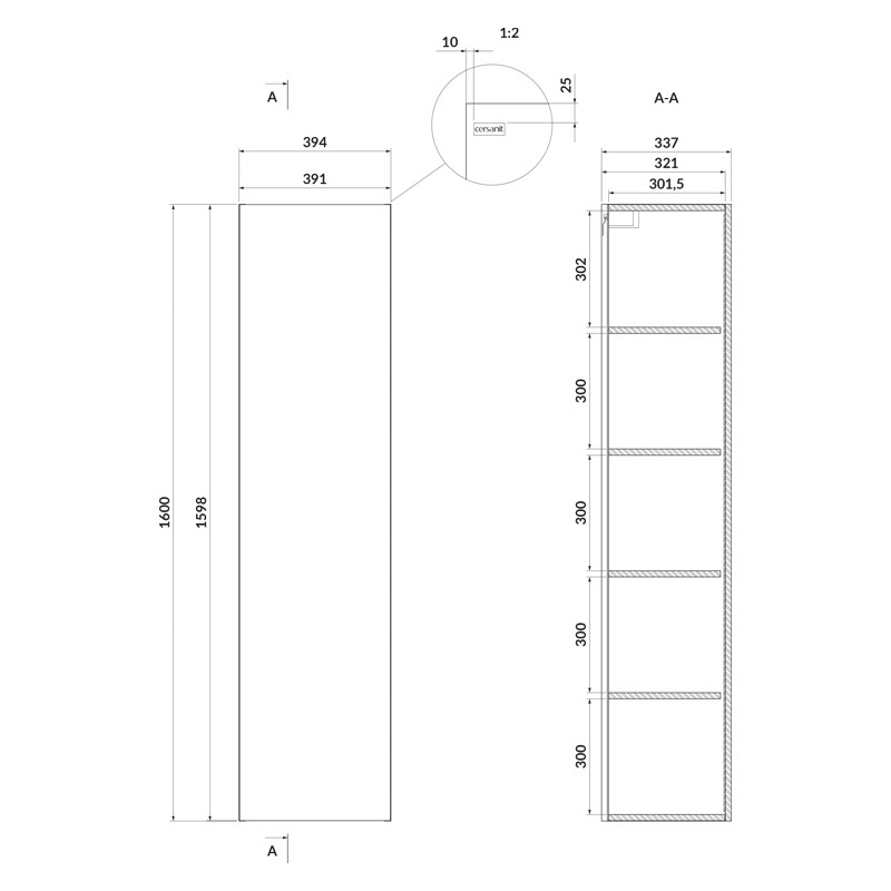 Dulap înalt suspendat, Cersanit, Larga, înălțime 160 cm, alb - 3 | YEO