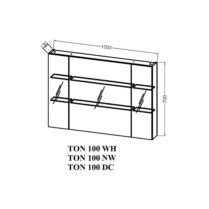 Dulap suspendat cu oglindă, Kolpasan, Naomi, cu 3 uși, 100 cm, dark concrete - 1 | YEO