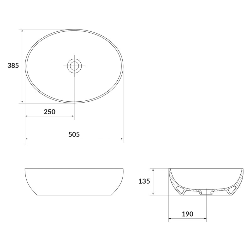 Lavoar pe blat, Cersanit, Larga, oval, 50 cm, alb - 2 | YEO