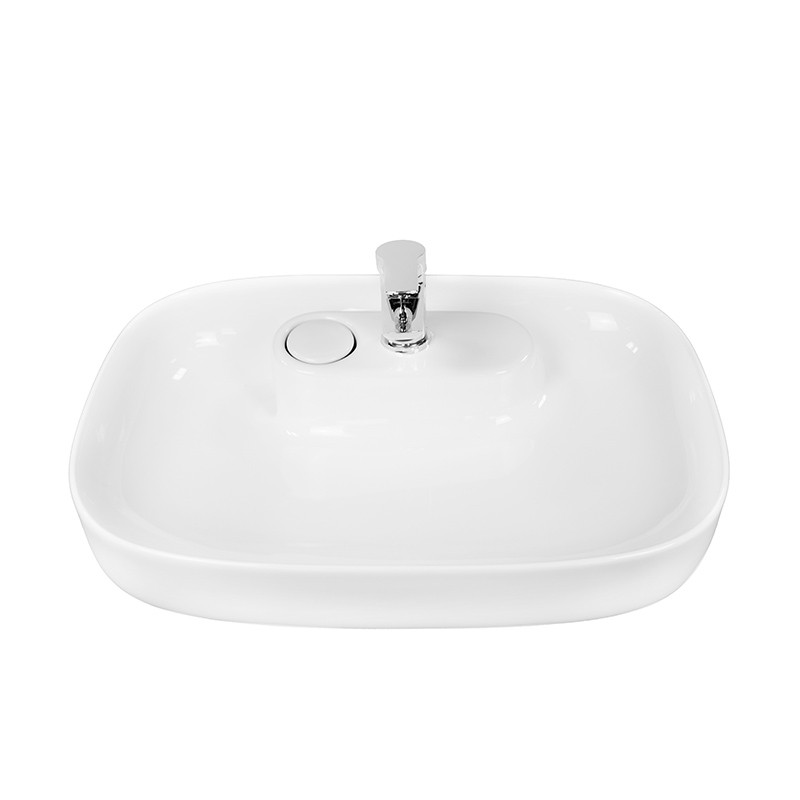 Lavoar pe blat, Fluminia, Pallas-V, 60 cm, dreptunghiular, cu capac pentru ventil, alb - 2 | YEO