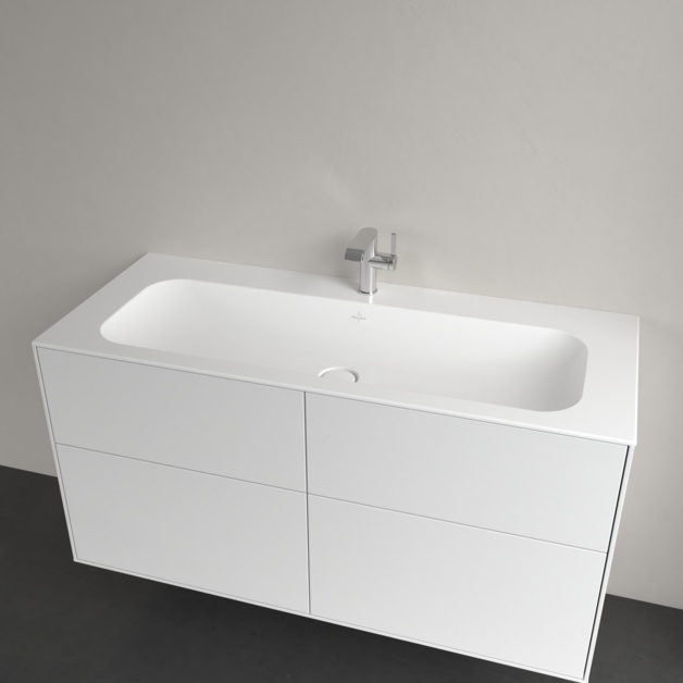 Lavoar pentru mobilier Villeroy & Boch, Finion 120 cm, Ceramic+, cu orificiu baterie, fără preaplin, stone white, 4164C2RW - 2 | YEO