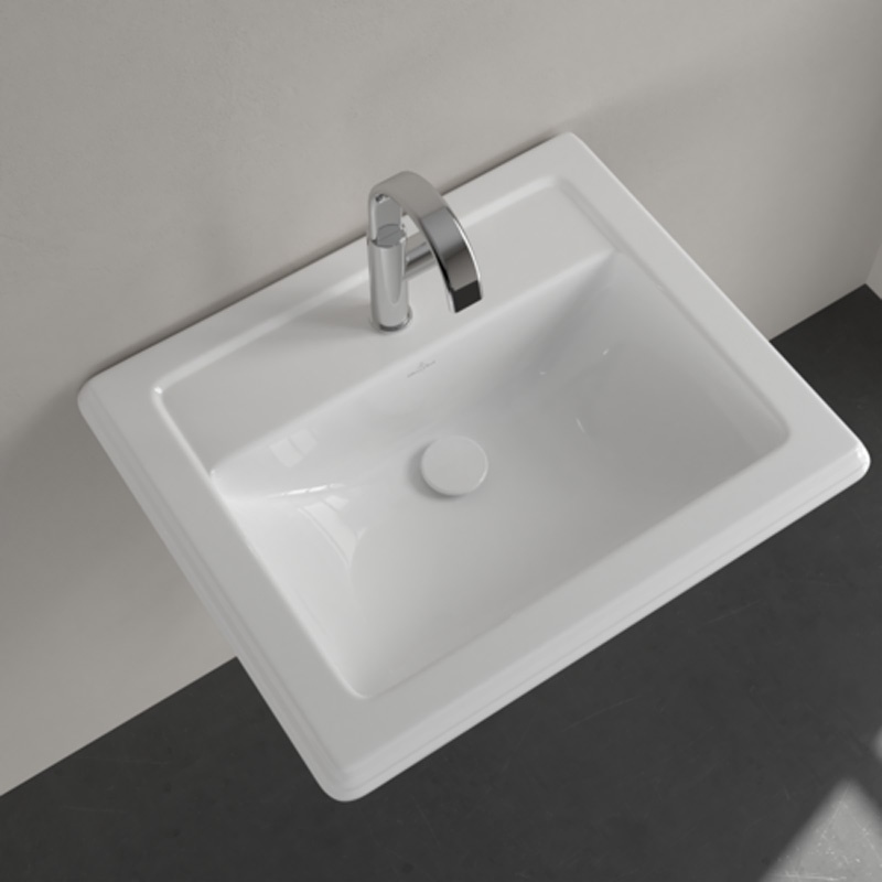 Lavoar pentru mobilier Villeroy & Boch, Hommage 63 cm, CeramicPlus, cu orificiu baterie și preaplin, alb alpin, 710263R1 - 3 | YEO