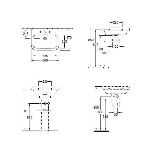 Lavoar suspendat Villeroy & Boch, Architectura, dreptunghiular, 60 cm, alb alpin - 1 | YEO