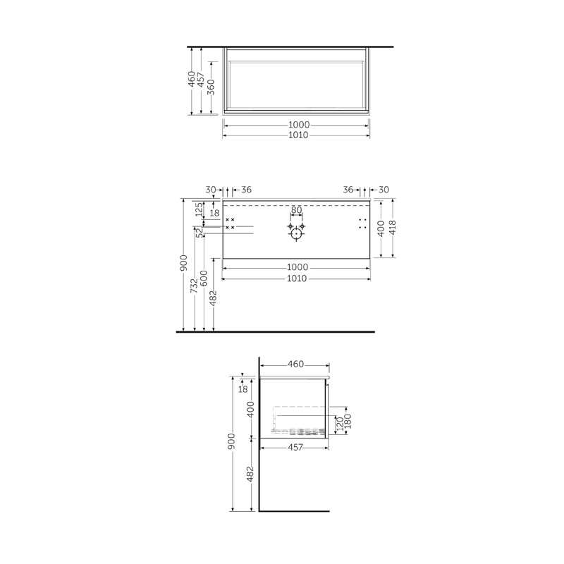 Mobilier pentru lavoar Rak, Joy-Uno 100 cm, suspendat, 1 sertar, gri - 1 | YEO