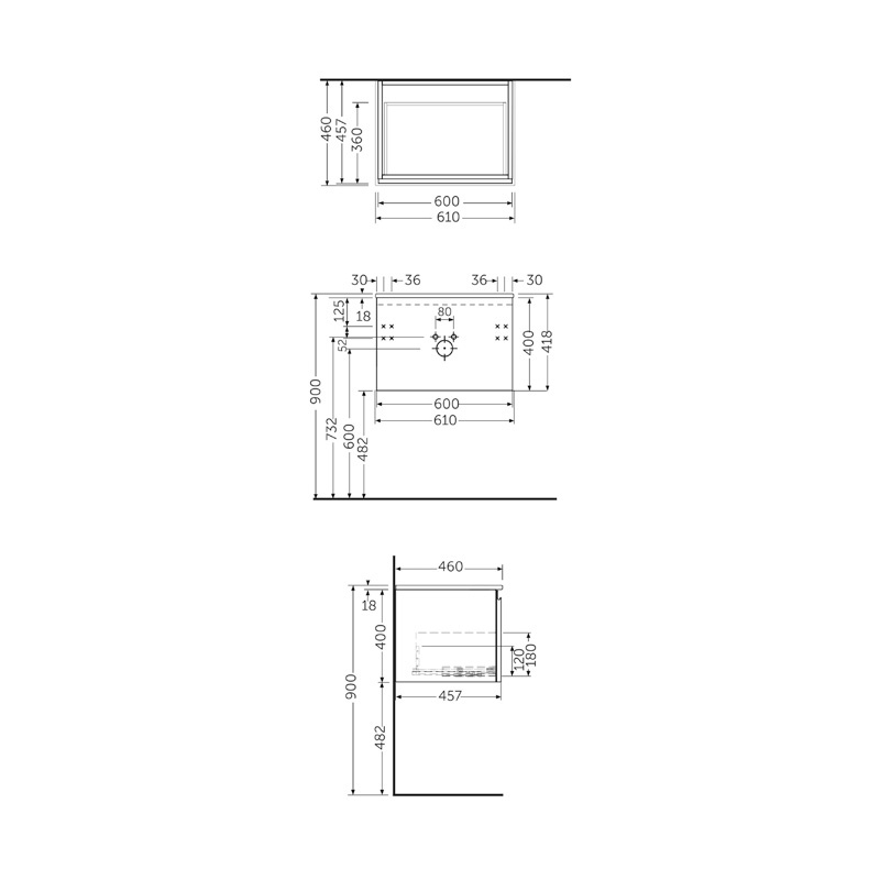 Mobilier pentru lavoar Rak, Joy-Uno 60 cm, suspendat, 1 sertar, grey elm - 1 | YEO