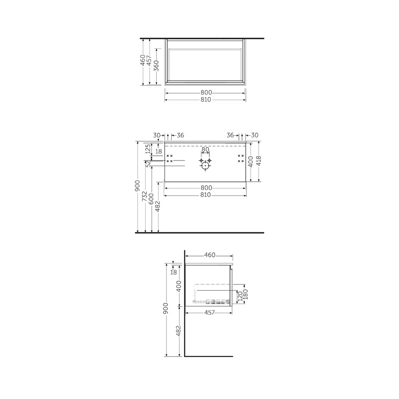 Mobilier pentru lavoar Rak, Joy-Uno 80 cm, suspendat, 1 sertar, gri - 2 | YEO