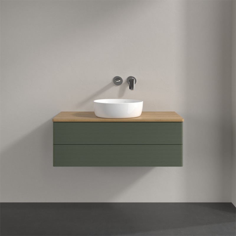 Mobilier suspendat pentru lavoar, Villeroy & Boch, Antao, 100 cm, Leaf Green matt lacquer/Honey Oak - 3 | YEO