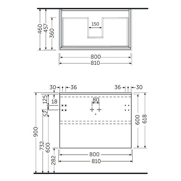 Mobilier suspendat, Rak, Joy, pentru lavoar incastrabil, 80 cm, stejar - 2 | YEO