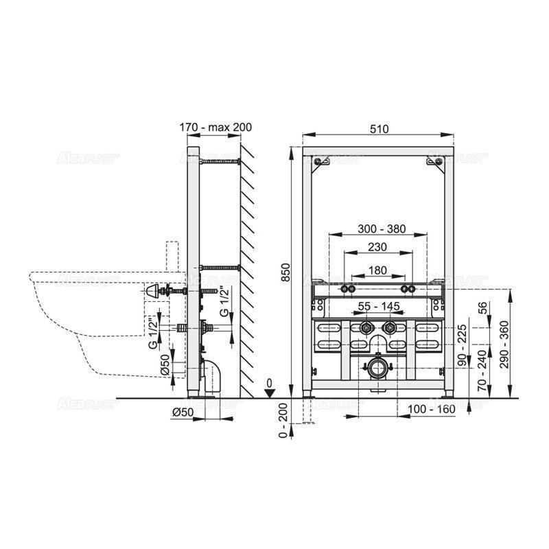 Rama de montaj Alcadrain, pentru bideu suspendat, set de fixare inclus, h 85 cm - 3 | YEO