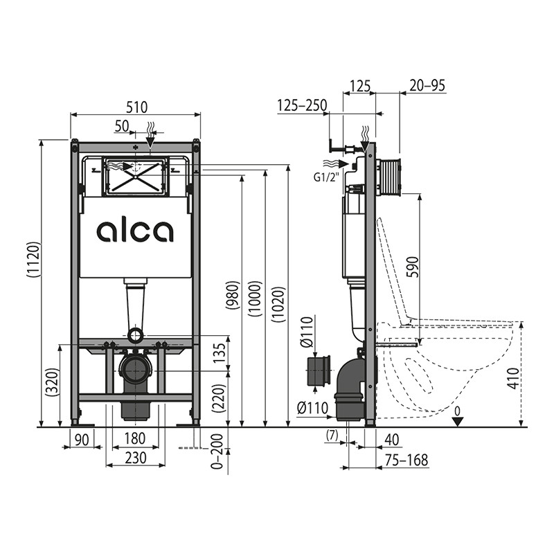Rezervor WC incastrat, Alcadrain, Sadromodul, Ecology, pentru instalari uscate in gips-carton - 2 | YEO