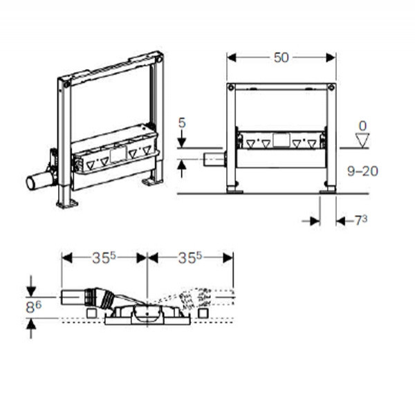 Rigola pentru dus, Geberit, Duofix, H50 cm cu scurgere in perete Ø50mm - 1 | YEO