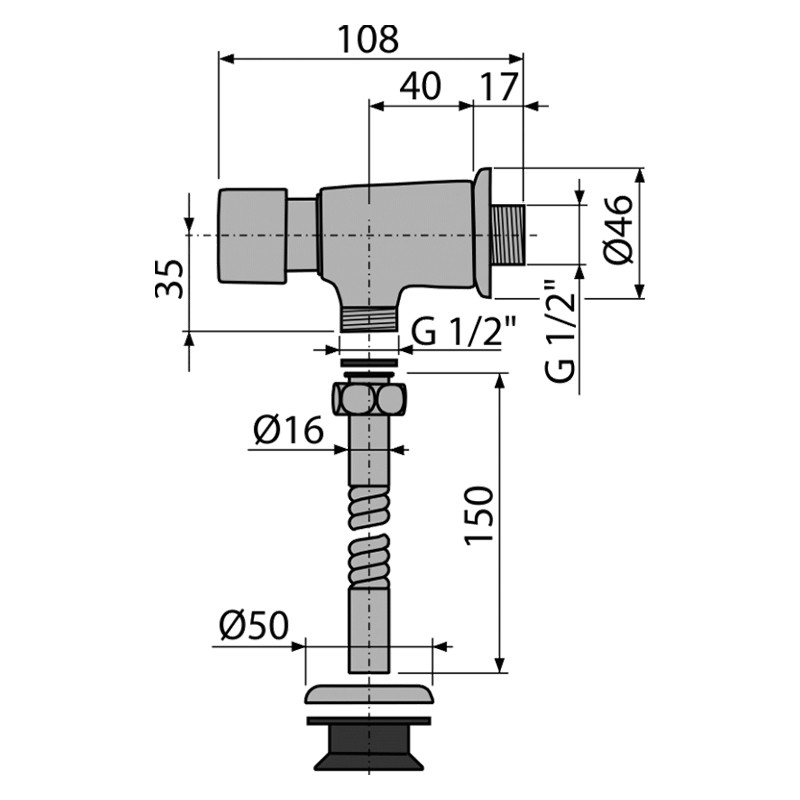 Robinet sub presiune, Alcadrain, pentru pisoar, crom - 1 | YEO