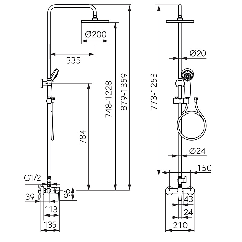 Set de duș, Ferro, Ritto, cu baterie, pălărie și pară de duș, crom, NP84-BTR7U - 1 | YEO