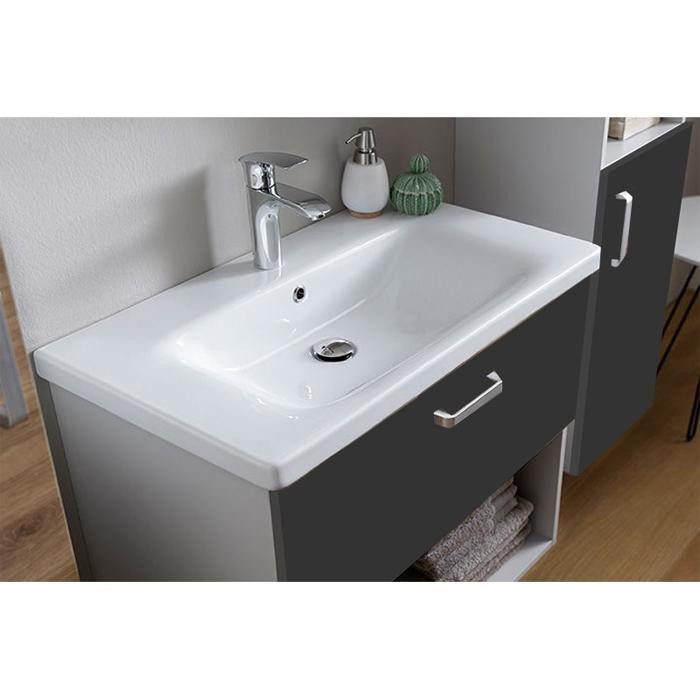 Set mobilier si lavoar Kolpasan, Evelin, 1 sertar, 65 cm, gri antracit / antracit gray - 1 | YEO