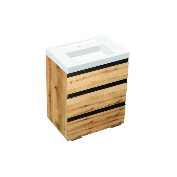 Set mobilier stativ cu lavoar Kolpasan, Harmony 70 cm, 3 sertare, bronze oak