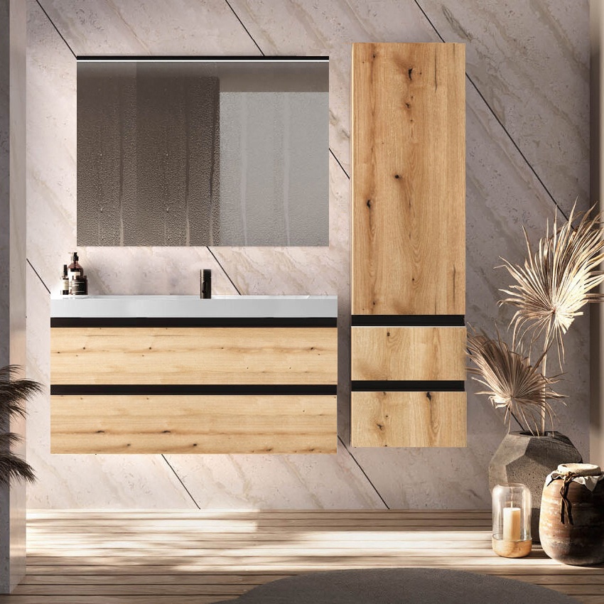 Set mobilier suspendat cu lavoar Kolpasan, Harmony 120, cu 2 sertare, bronze oak - 1 | YEO