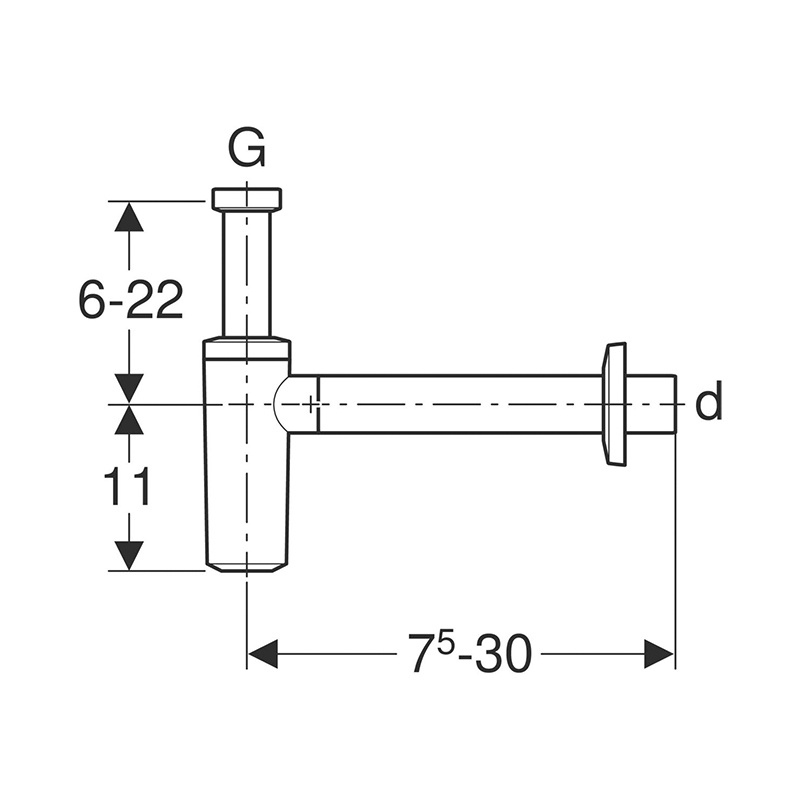 Sifon lavoar, Geberit, cu tub de imersiune, Ø32 mm, negru mat - 1 | YEO