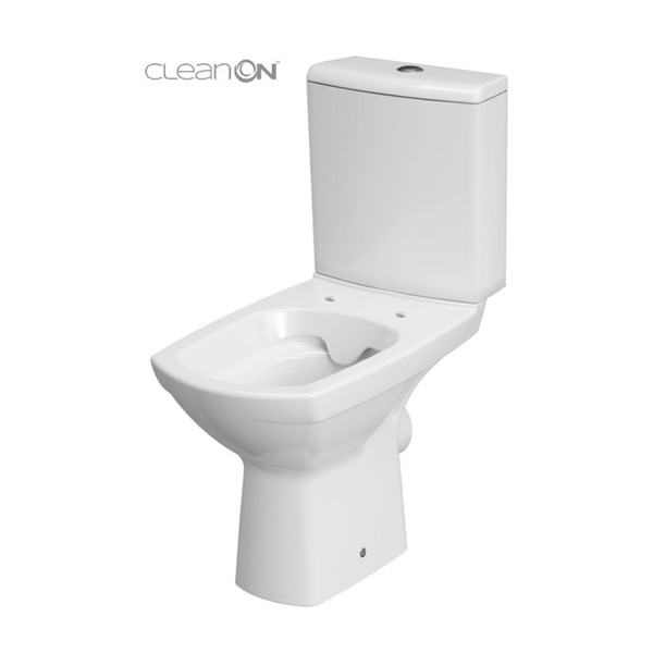 Vas WC compact Cersanit, Carina, cu capac soft close si rezervor, Clean On, alb - 1 | YEO