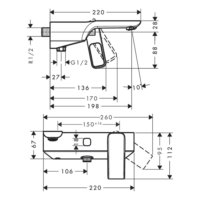 Baterie cadă - duș, Axor, Urquiola, crom, 11420000 - 1 | YEO