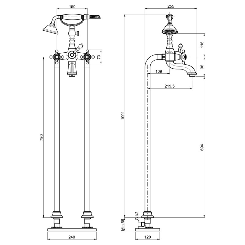 Baterie cadă, FIMA Carlo Frattini, Elizabeth, cu set de duș, crom, F5084/4CR - 2 | YEO
