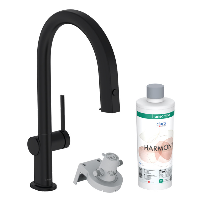 Baterie de bucatarie, Hansgrohe, Aqittura M91 210, sBox, pipa extractibila, negru mat