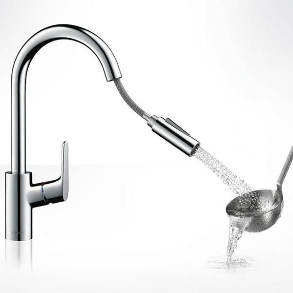 Baterie de bucatarie, Hansgrohe, Focus M41 240, monocomanda cu pipa extractibila, crom - 1 | YEO